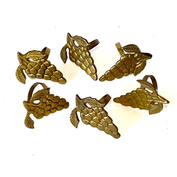 Dining | Vintage Brass Grapes Napkin Rings Set Of 6 | Poshmark